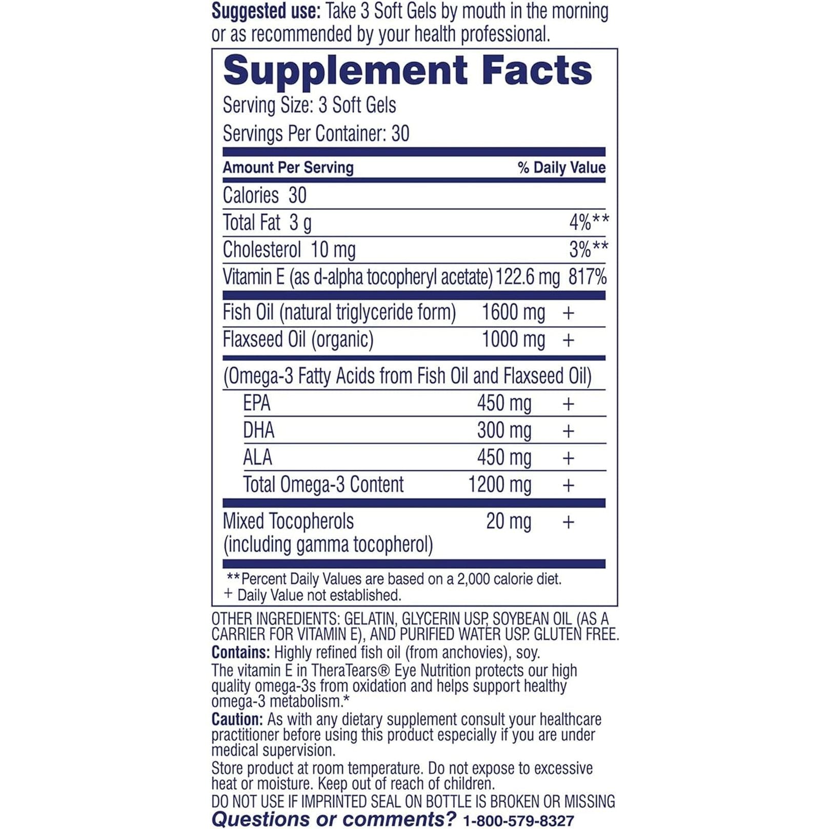 Theratears Omega 3 Supplement, 1200Mg, 90 Ct (Pack of 1)