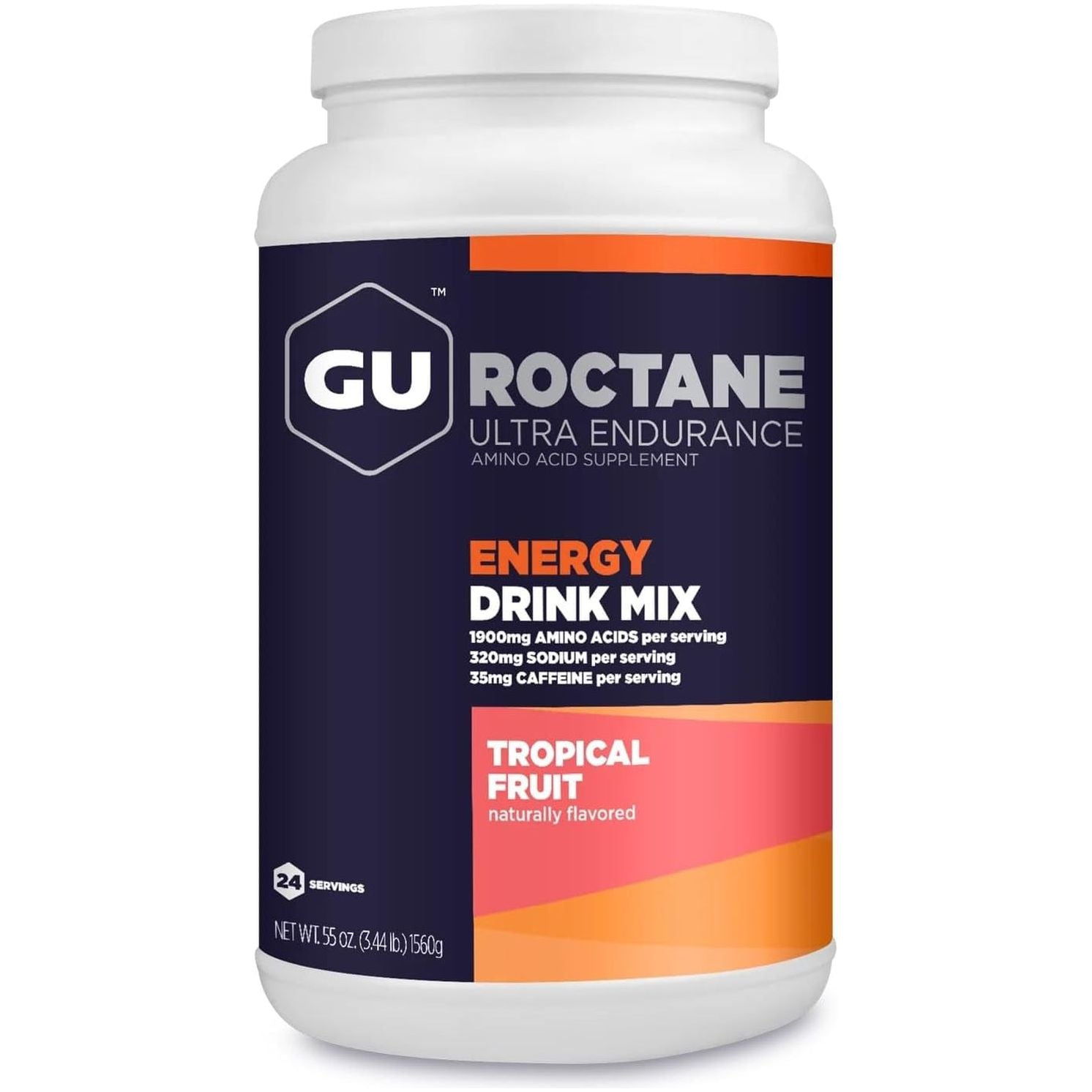 GU Energy Roctane Ultra Endurance Energy Drink Mix, 35Mg of Caffeine, 3.44-Pound Jar, Tropical Fruit