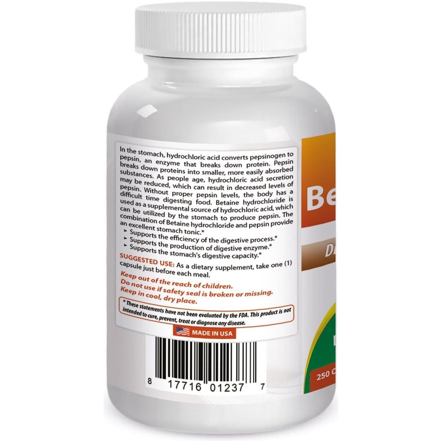 Best Naturals Betaine HCL 648 Mg 250 Capsules