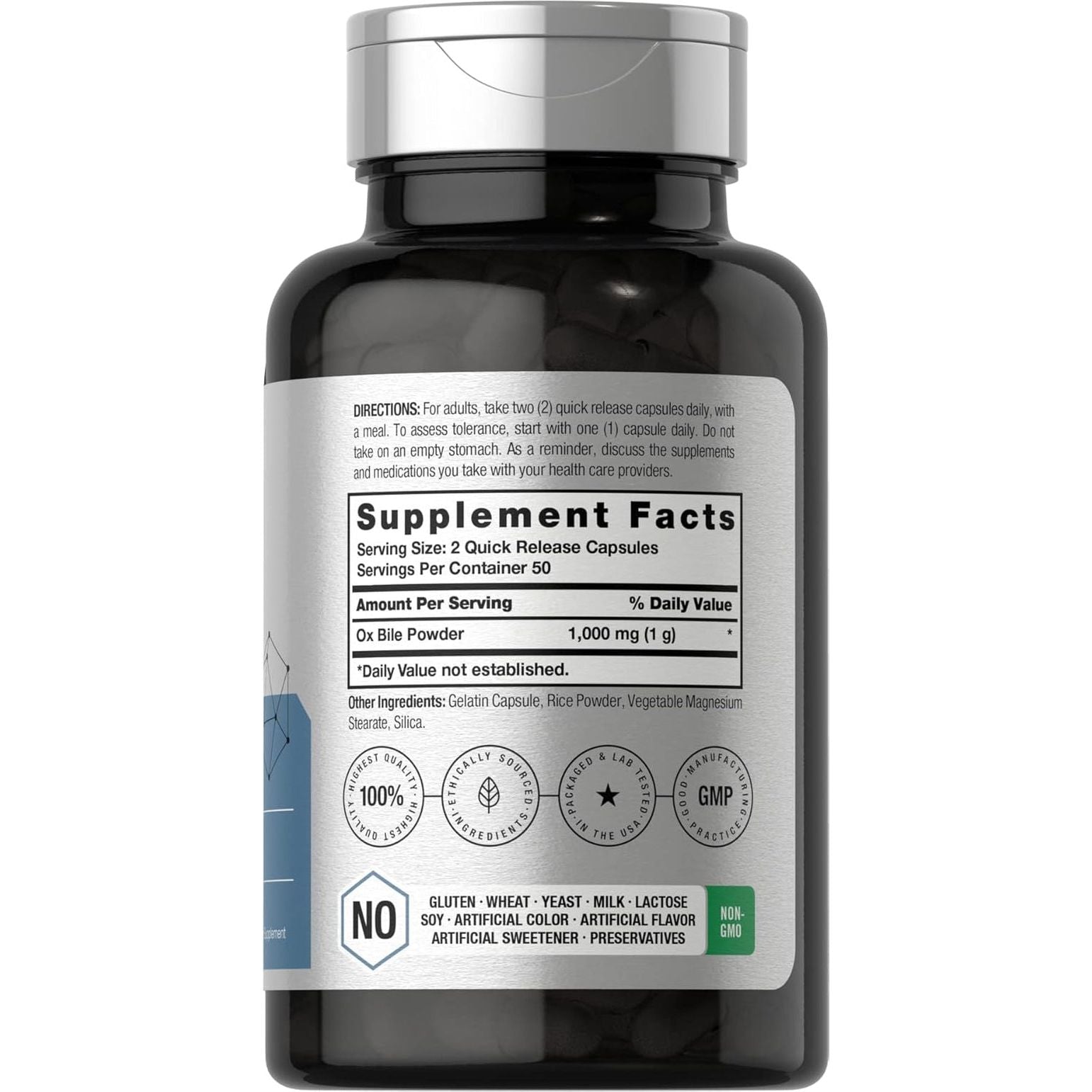 Horbäach Ox Bile Supplement | 1000Mg | 100 Capsules | Digestive Enzymes Supplement