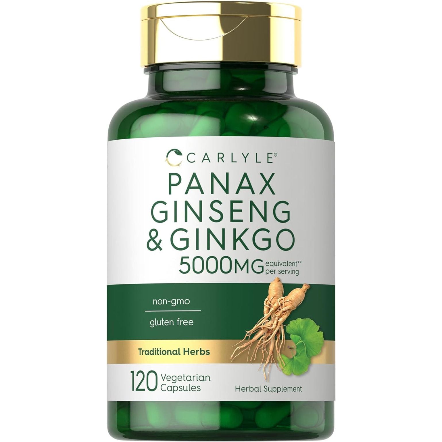 Carlyle Panax Ginseng + Ginkgo Biloba | 120 Vegetarian Capsules | 5,000Mg
