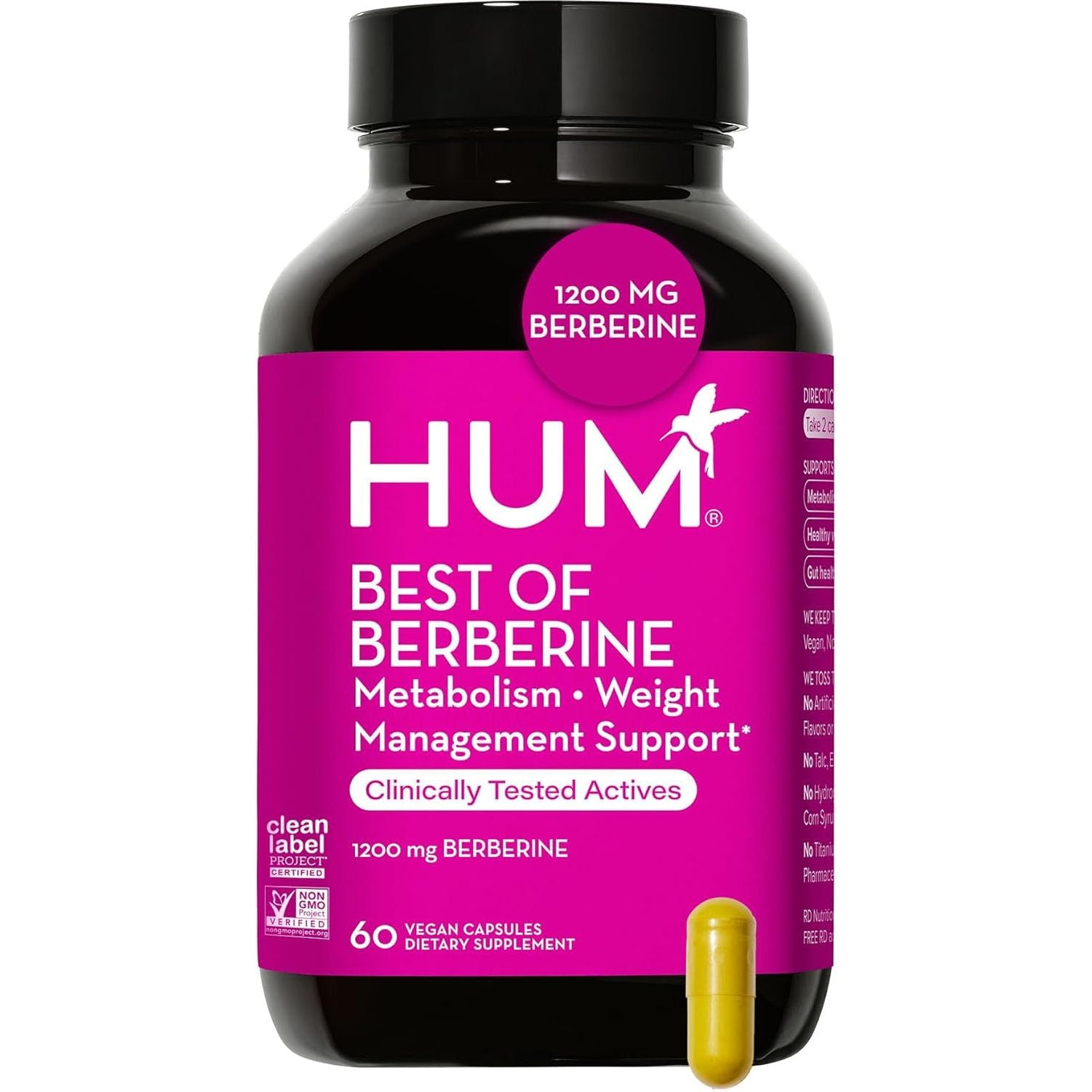 HUM Best of Berberine Supplement 1200Mg - Pure Potency for Metabolic Wellness (60 Capsules)