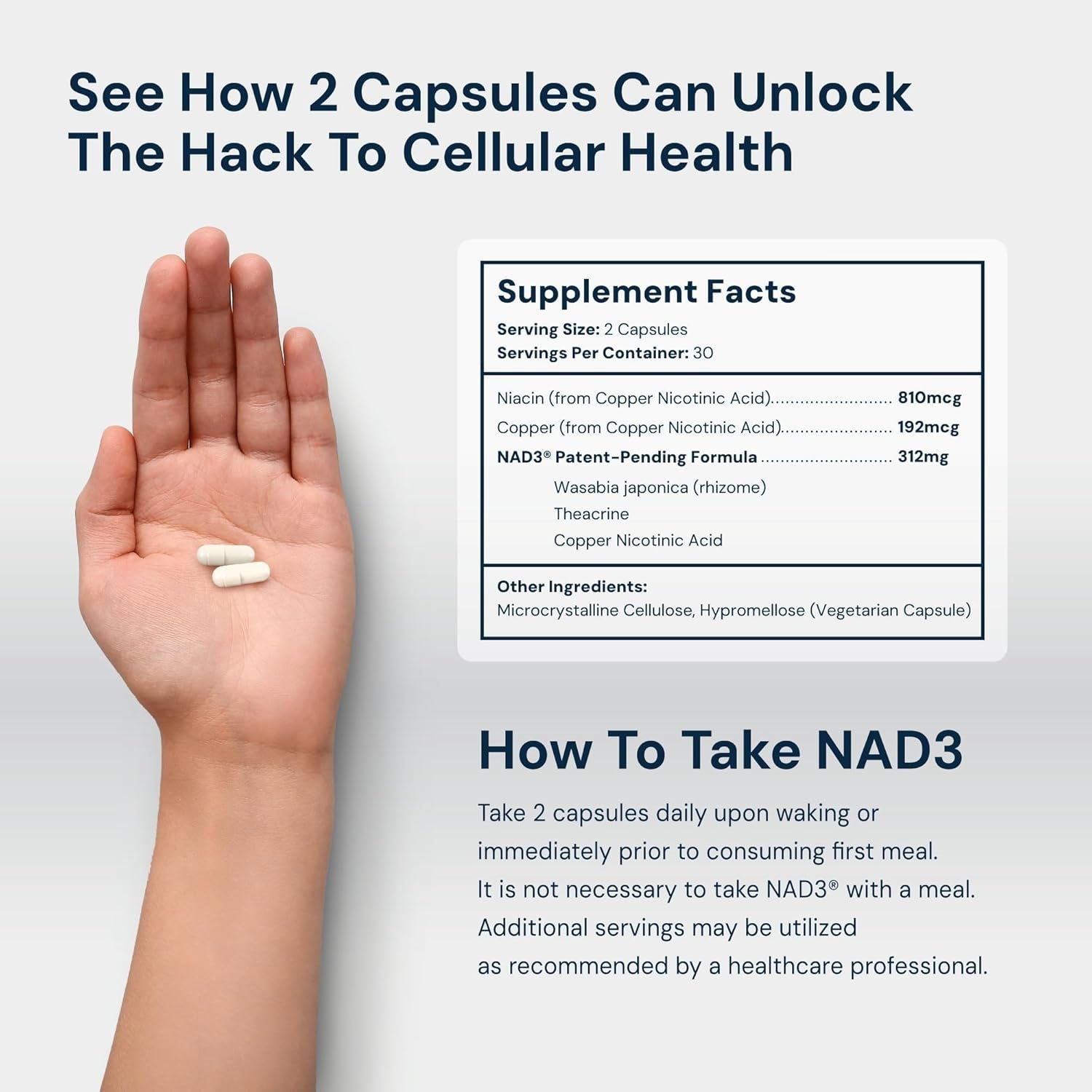 HPN NAD+ Booster (NAD3), anti Aging Cell Booster, NAD Supplement Natural Energy, Longevity, and Cellular Health, 312 Mg
