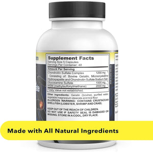 Healthy Joint System Glucosamine Chondroitin MSM Supplement for Joint & Bone Health - 240 Capsules