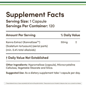 Kanna Extract Supplement (Sceletium Tortuosum) - 50Mg per Capsules 120 Count