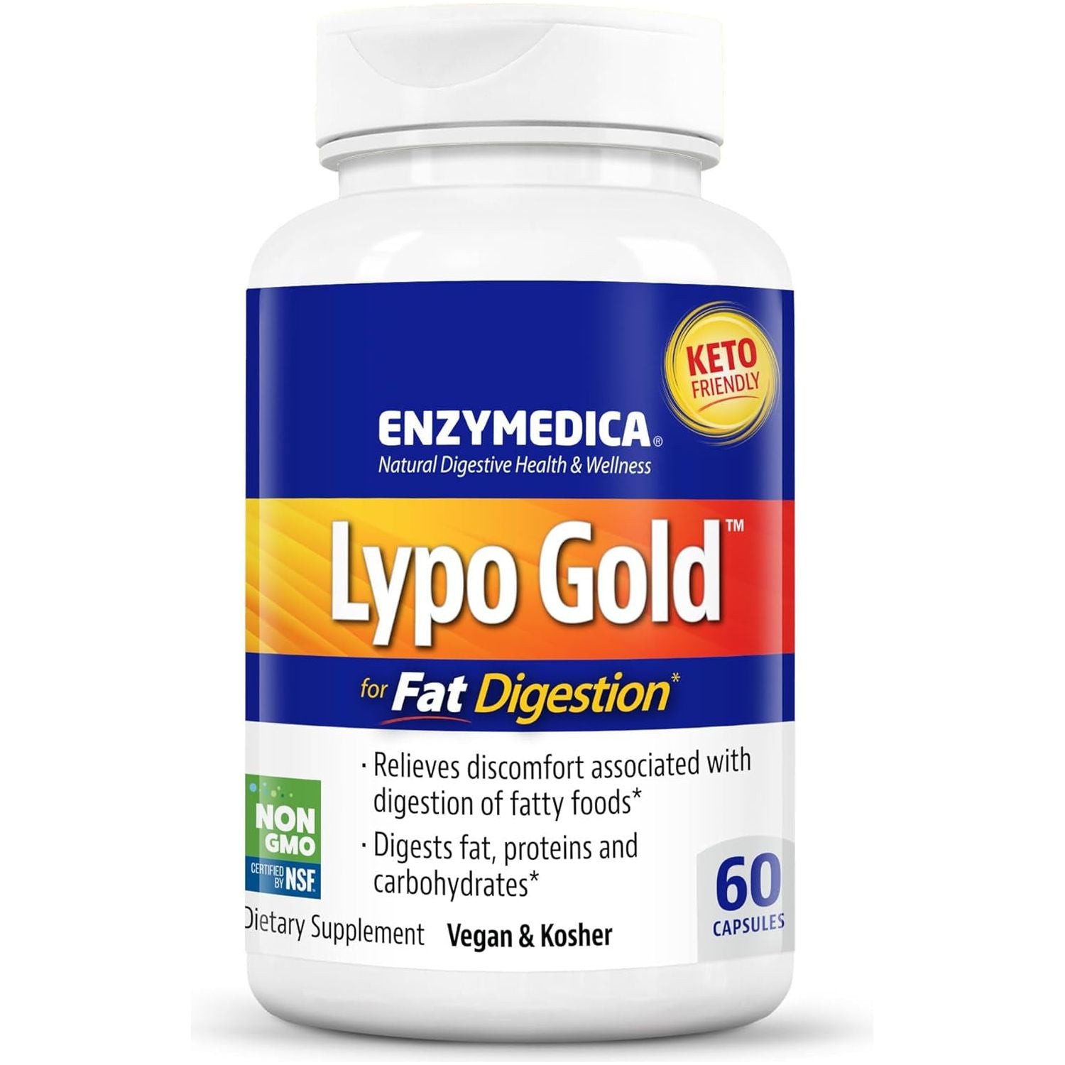 Enzymedica Lypo Gold, Digestive Enzymes for Fat Digestion, Offers Fast Acting Gas & Bloating Relief, 60 Count