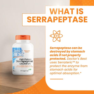 Doctor'S Best High Potency Serrapeptase, Supports Healthy Sinuses and a Healthy Immune System,120, 000 SPU, 270 Veggie Caps