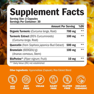 Quercetin with Bromelain Turmeric Supplement for Joint Supplements. 60 Tumeric Capsules