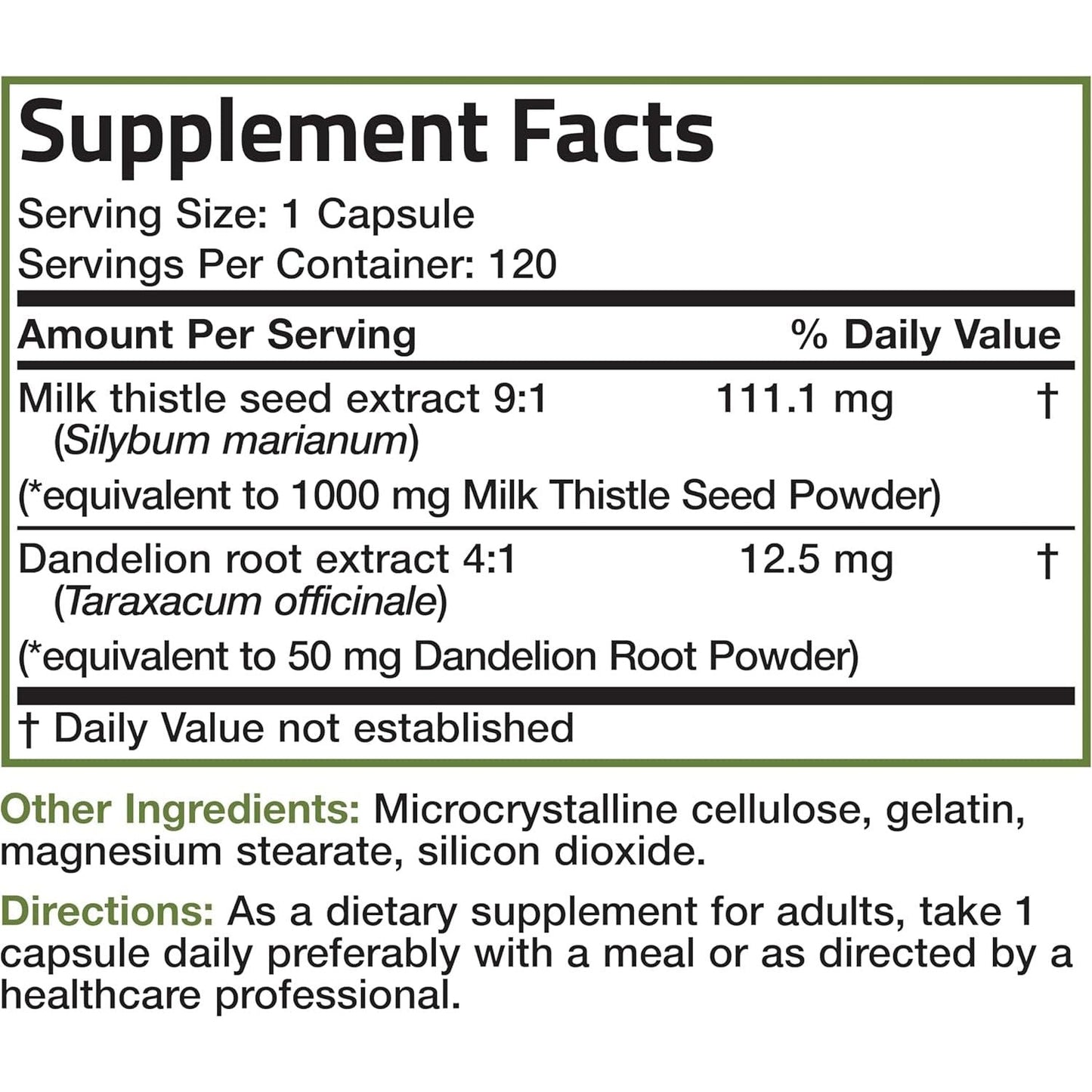 Bronson Milk Thistle Silymarin Marianum & Dandelion Root Liver Health Support, 120 Capsules