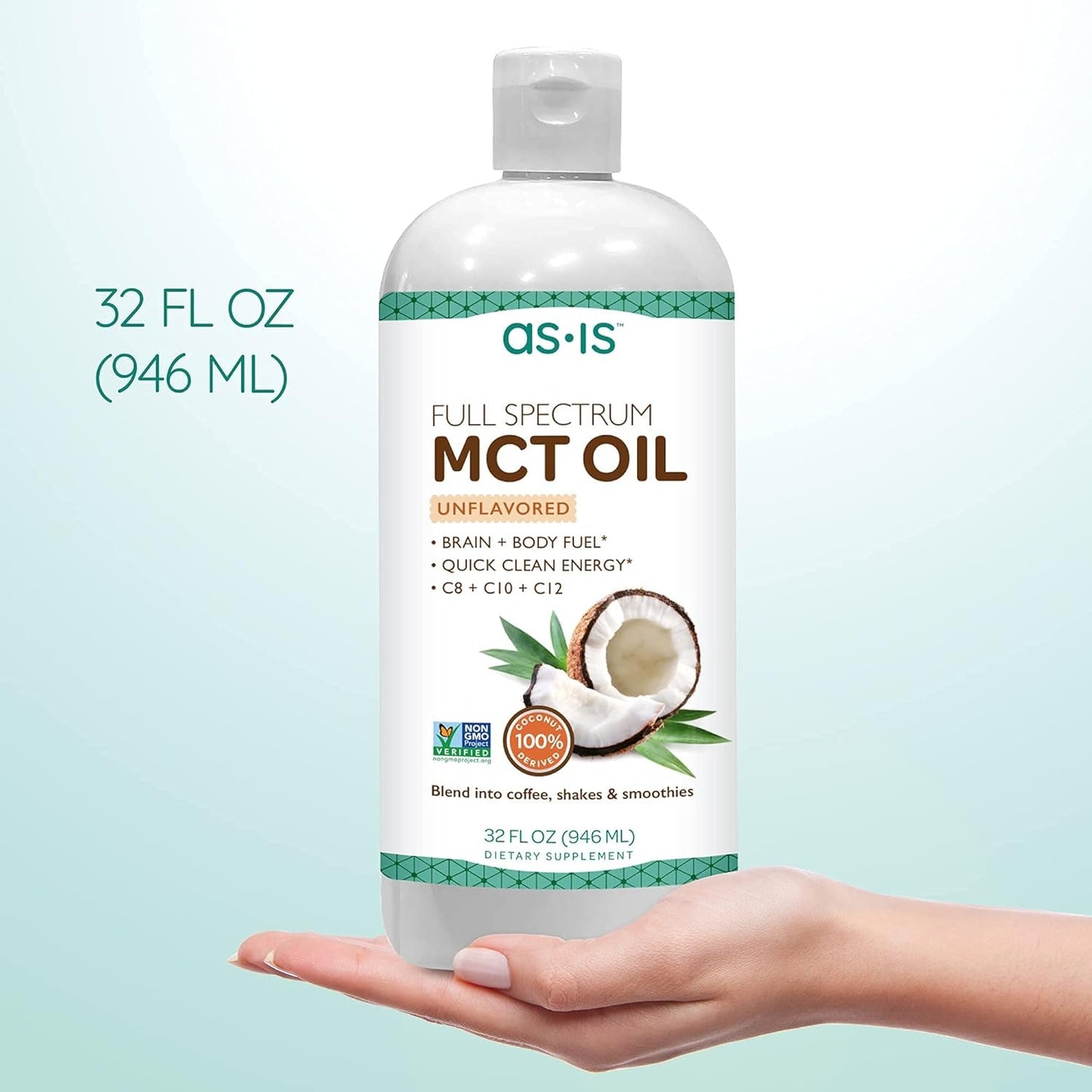AS-IS Simply Full Spectrum MCT Oil C8, C10 & C12 | Unflavored | Perfect for Morning Coffee - 32 Fl Oz (63 Servings)