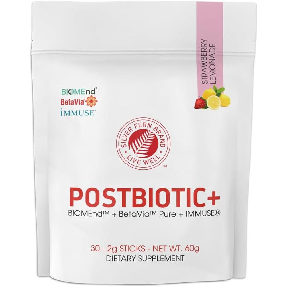Silver Fern Brand Postbiotic+ Strawberry Lemonade Powder – Supports the Digestive System & Overall Wellness – 30 Stick Packs