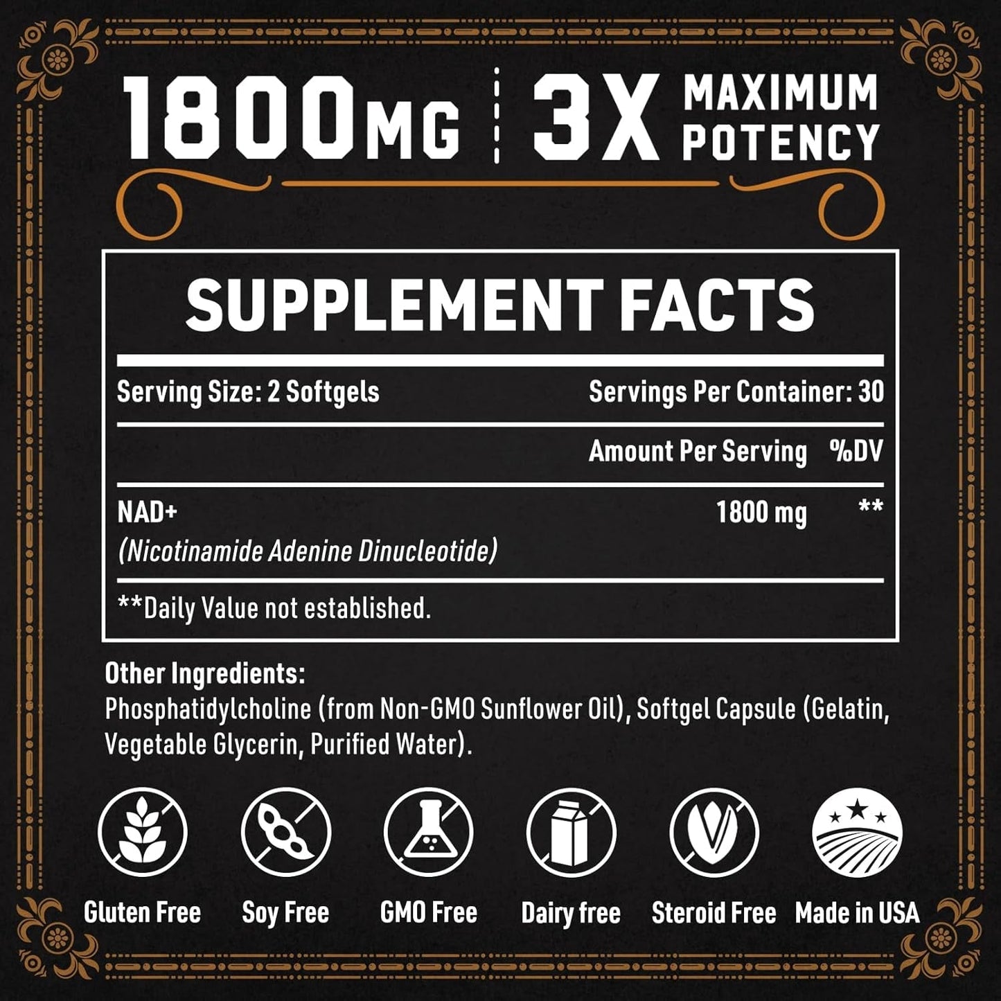 1800 MG Liposomal NAD Supplement for Energy Booster & Cellular Repair 60 Softgels