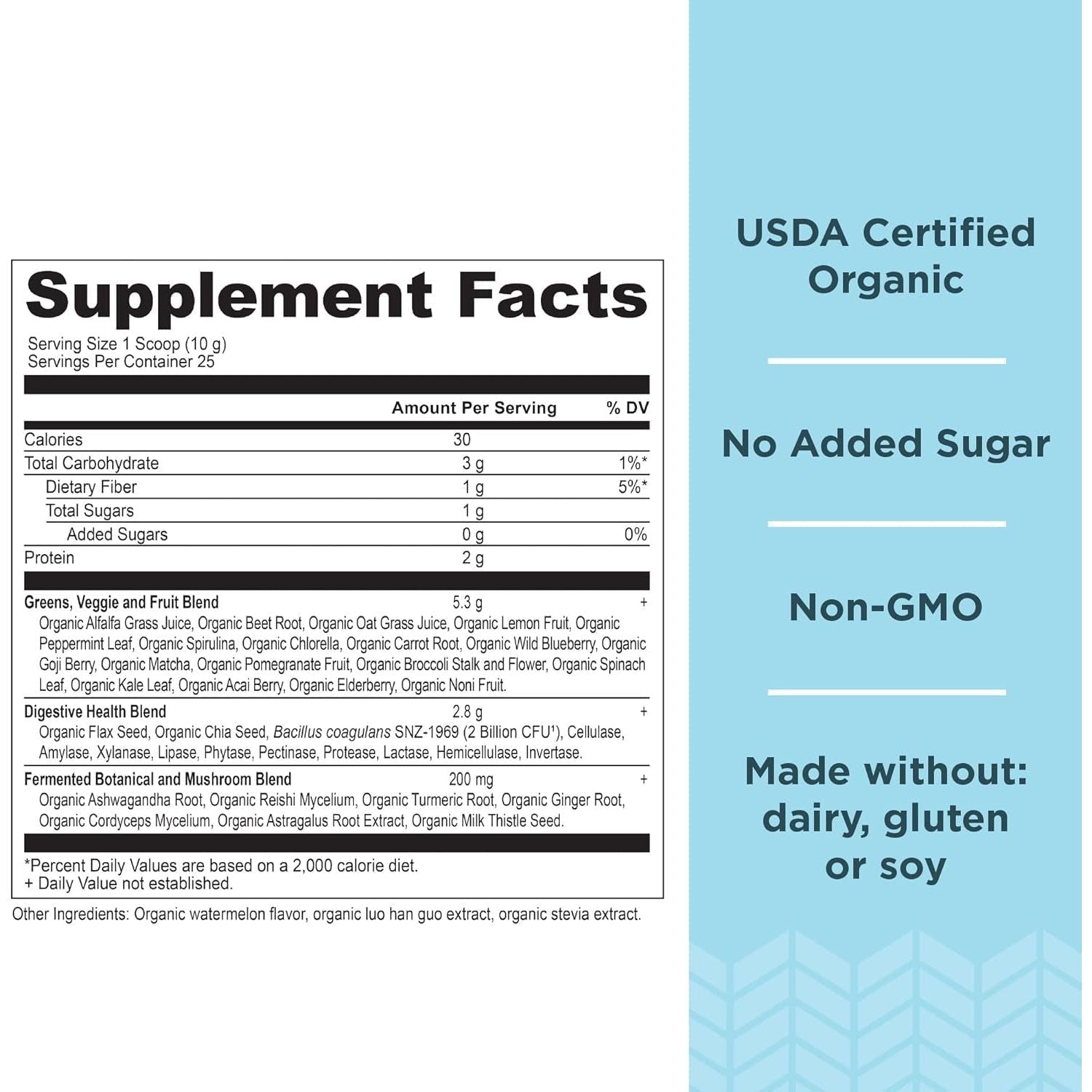 ANCIENT NUTRITION Organic Supergreens Powder with Probiotics for Digestive & Energy Support, 25 Servings