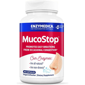 Enzymedica, Mucostop, Natural Enzyme Supplement, Relieves Seasonal or Occasional Congestion, Supports Easy Breathing, 48 Count