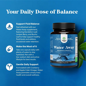 Natures Craft Water Away Pills Maximum Strength for Fast Acting Bloating Relief - 90 Servings