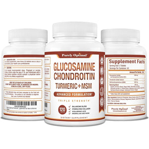 Purely Optimal Glucosamine Chondroitin MSM Supplement W/Turmeric & Boswellia - Joint Supplement - 120 Tablets