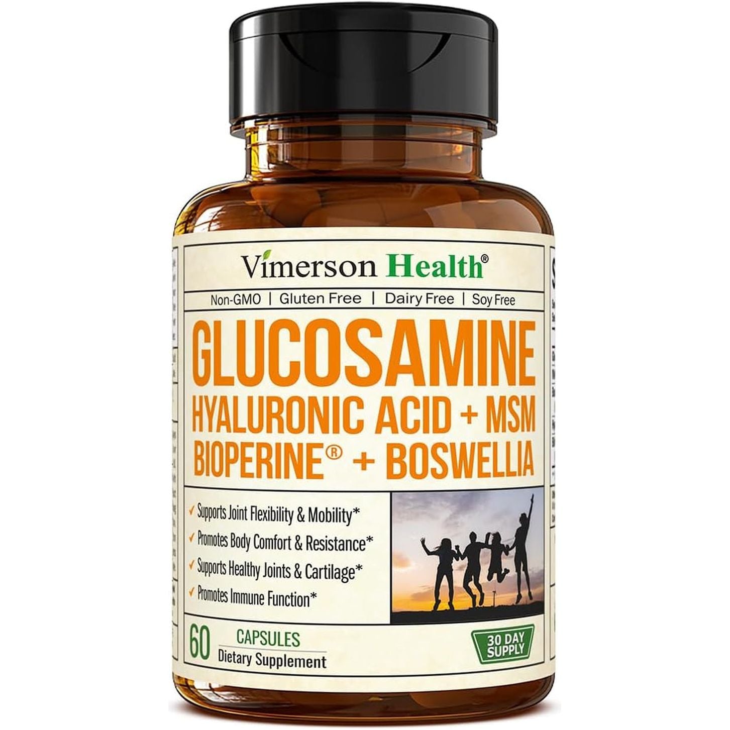 Glucosamine Sulfate with Hyaluronic Acid, Bioperine, MSM & Boswellia for Joint Health, Flexibility and Comfort. 60 Capsules