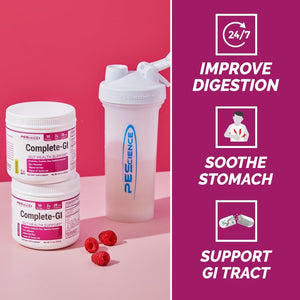 Pescience Complete GI, Raspberry, Probiotic with Zinc Carnosine, Digestive Enzyme, & Prebiotic Fiber Powder, 30 Serving