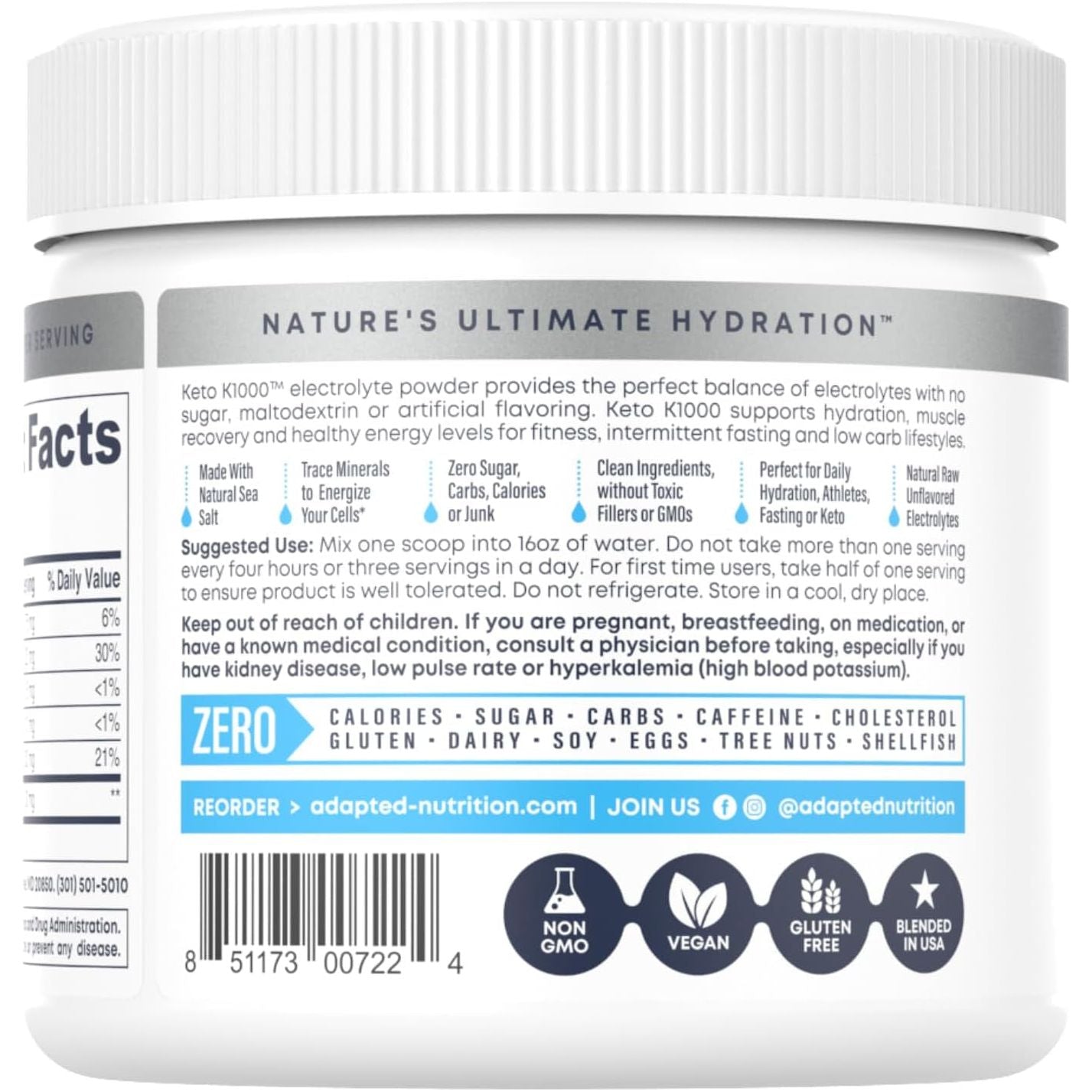 Hi-Lyte Keto K1000 Electrolyte Powder | Unflavored | Hydration Supplement Drink Mix 50 Servings