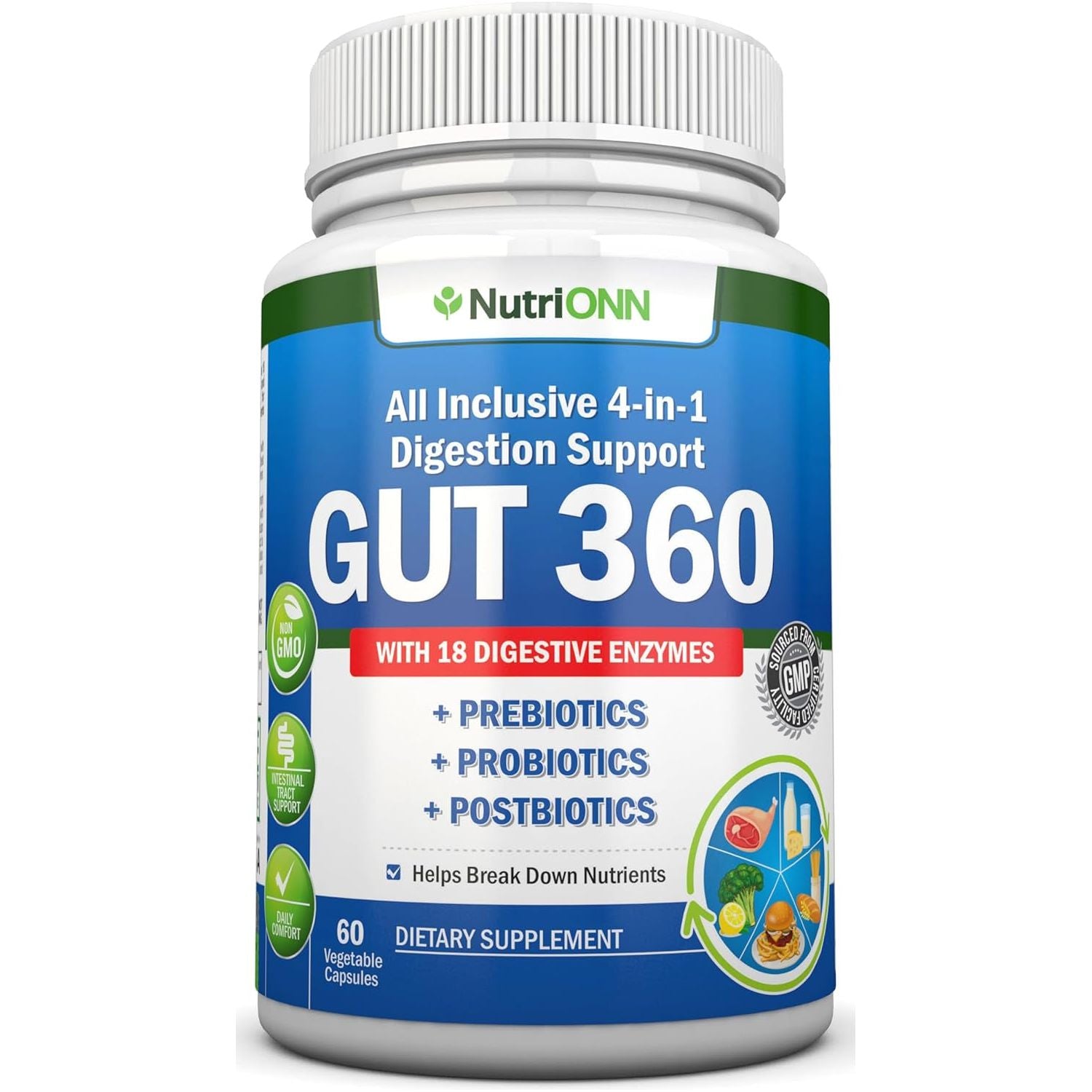 4-In-1 Probiotics, Prebiotics & Postbiotics with 18 Digestive Enzymes- Complete Gut & Digestive Support Supplement