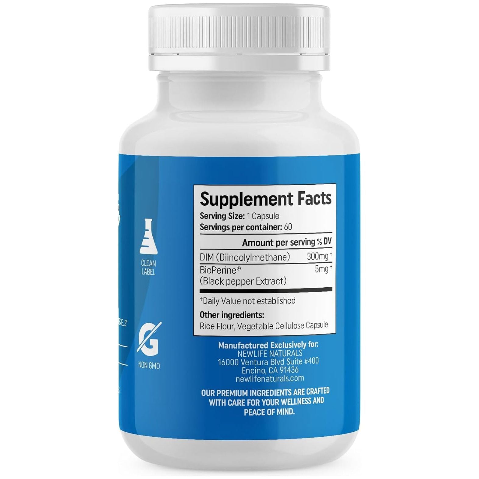 Newlife Naturals DIM Supplement 300Mg - Hormonal Acne, Estrogen Balance Pills, Post Menopause Relief - 60 Day Supply