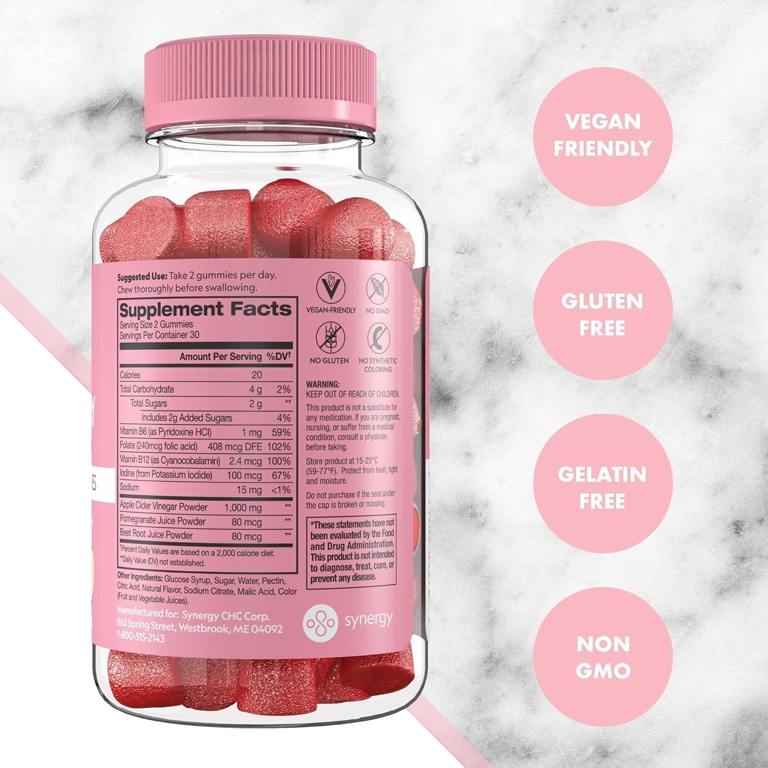 Flat Tummy Apple Cider Vinegar Gummies, 60 Count – Detox, Support Gut Health