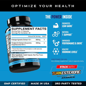 Eflow Nutrition Fadogia Agrestis + Tongkat Ali - Natural Performance Supplement for Health and Wellness (60 Capsules)