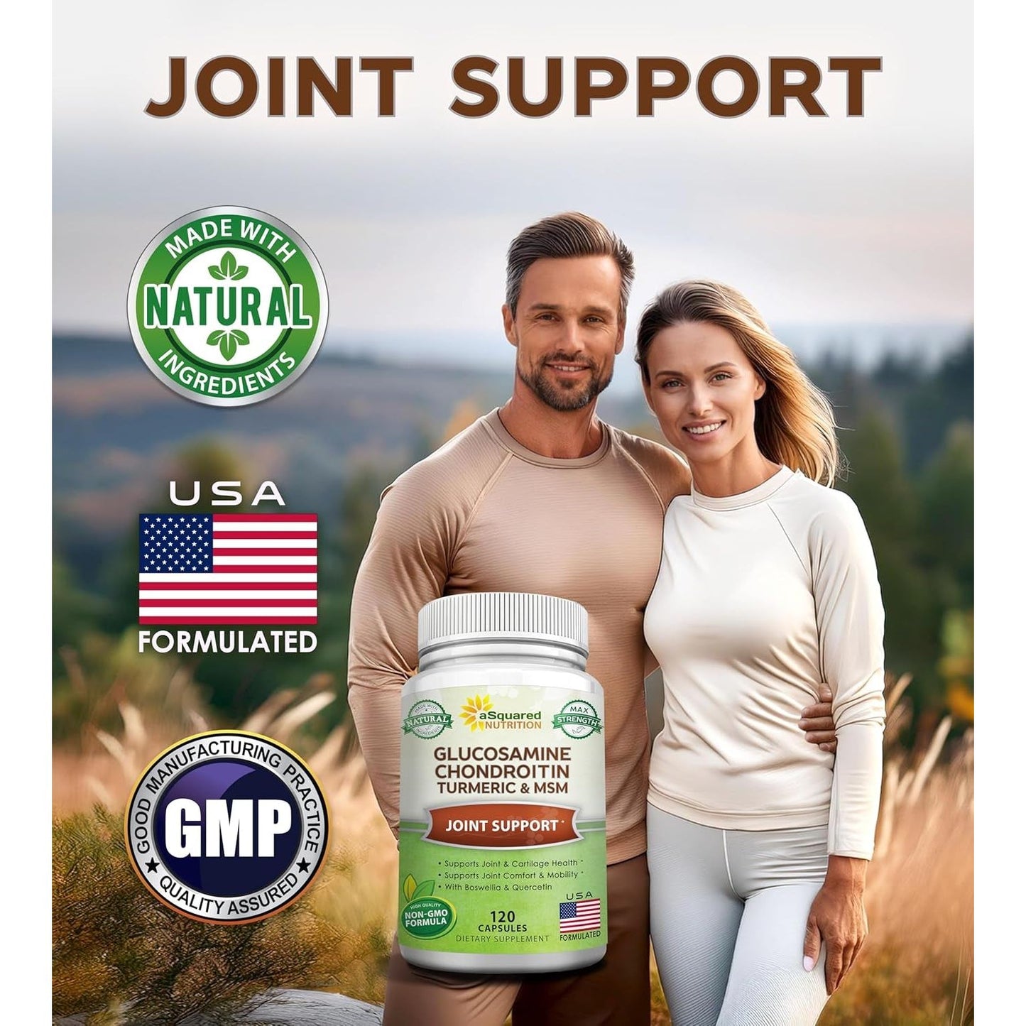 Asquared Nutrition Glucosamine Chondroitin Turmeric MSM Boswellia - 120 Capsules