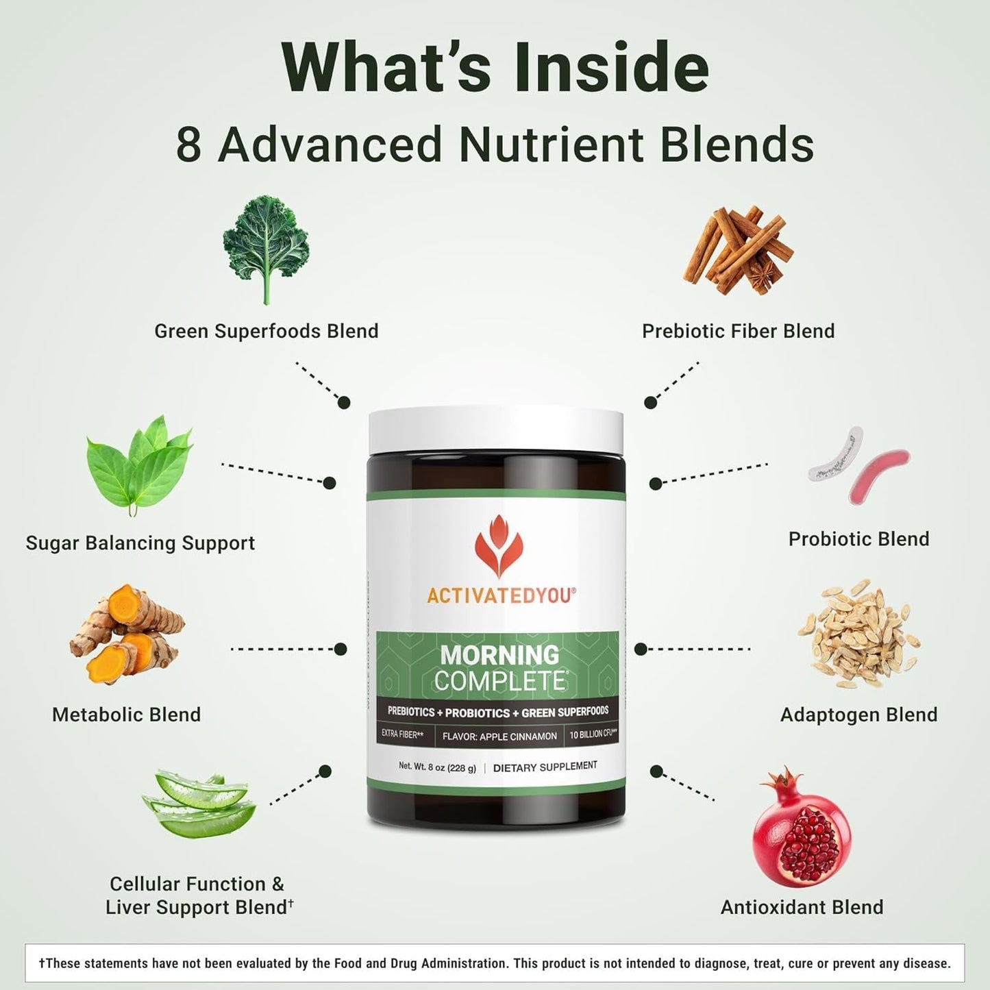 ACTIVATEDYOU Morning Complete Daily Wellness Greens Superfood Drink Mix for Gut Health 30 Servings