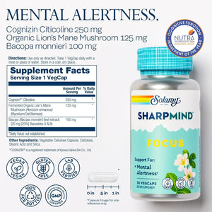 SOLARAY Sharpmind Focus, Mental Alertness Nootropic Supplement, 30 Servings