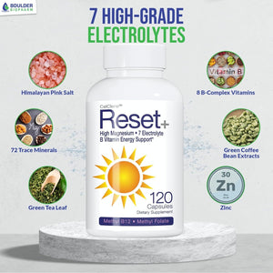 Reset+ 7 Energy Electrolytes, Methyl B12, Methyl Folate, Pink Salt, Magnesium, Super B Complex & More
