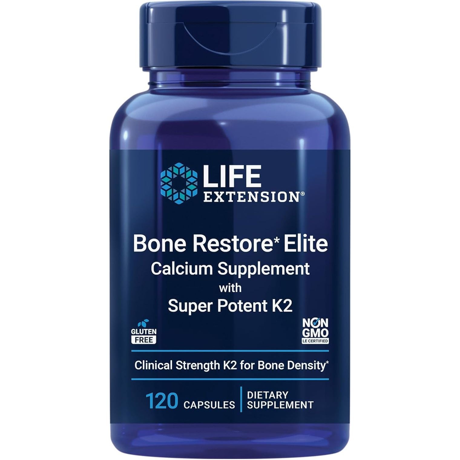 Life Extension Bone Restore Elite Calcium Supplement for Bone Health, Gluten-Free, Non-Gmo, 120 Capsules