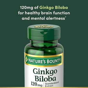 Nature'S Bounty Ginkgo Biloba Capsules 120Mg, Memory Support Supplement, Supports Brain Function and Mental Alertness, 100 Capsules