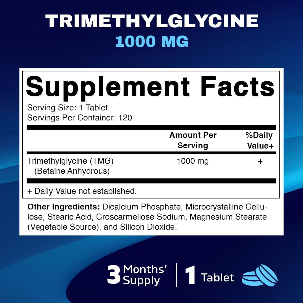 Vitamatic TMG Supplements 1000Mg - Trimethylglycine - Betaine Anhydrous - 120 Servings - Non-Gmo & Gluten Free