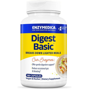 Enzymedica Digest Basic, Digestive Enzymes for Sensitive Stomachs, Offers Fast-Acting Gas & Bloating Relief, 180 Count