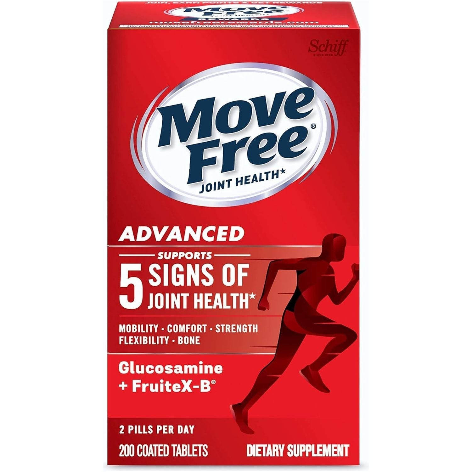 Move Free Advanced Glucosamine Chondroitin + Calcium Fructoborate Joint Support Supplement, 200 Tablets (100 Servings)*
