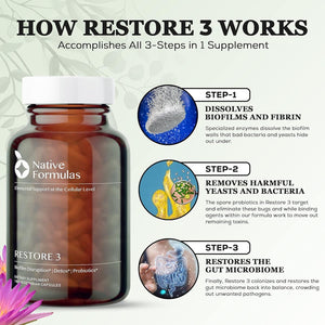 Restore 3 Proteolytic Enzyme & Spore Probiotic Blend Supplement - 60 Capsules