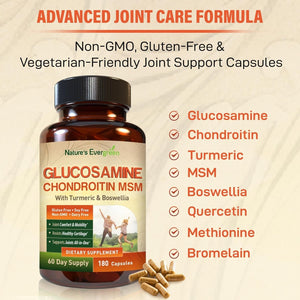 Glucosamine Chondroitin MSM with Turmeric & Boswellia Supplement | Joint Support Supplement Glucosamine Sulfate 1500Mg | 180 Capsules