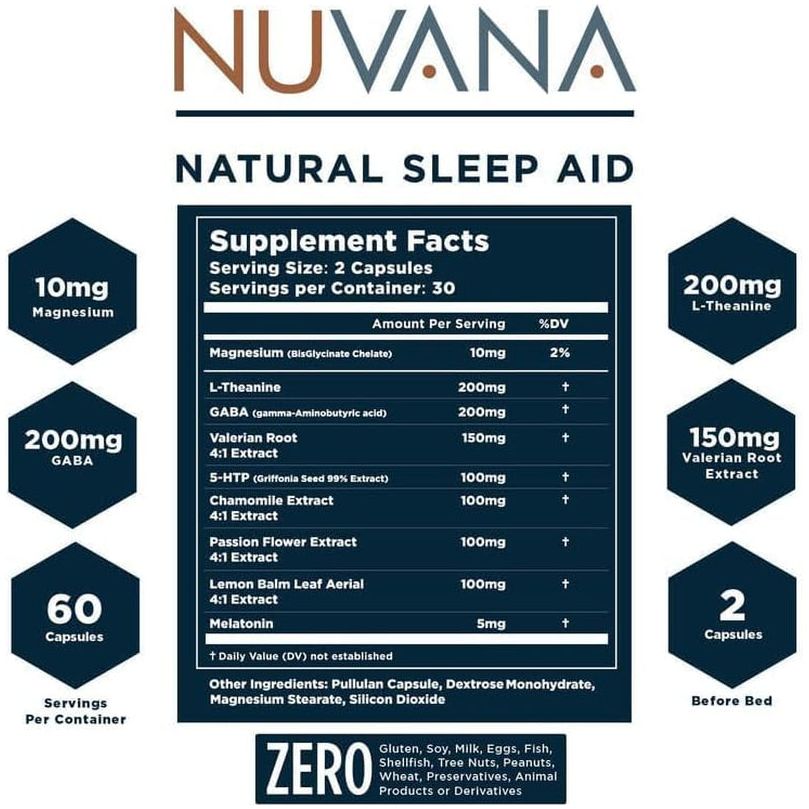 Shut Eye Natural Sleep Aid Supplement for Adults | 5Mg Melatonin 60 Capsules