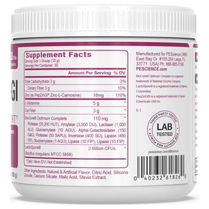 Pescience Complete GI, Raspberry, Probiotic with Zinc Carnosine, Digestive Enzyme, & Prebiotic Fiber Powder, 30 Serving