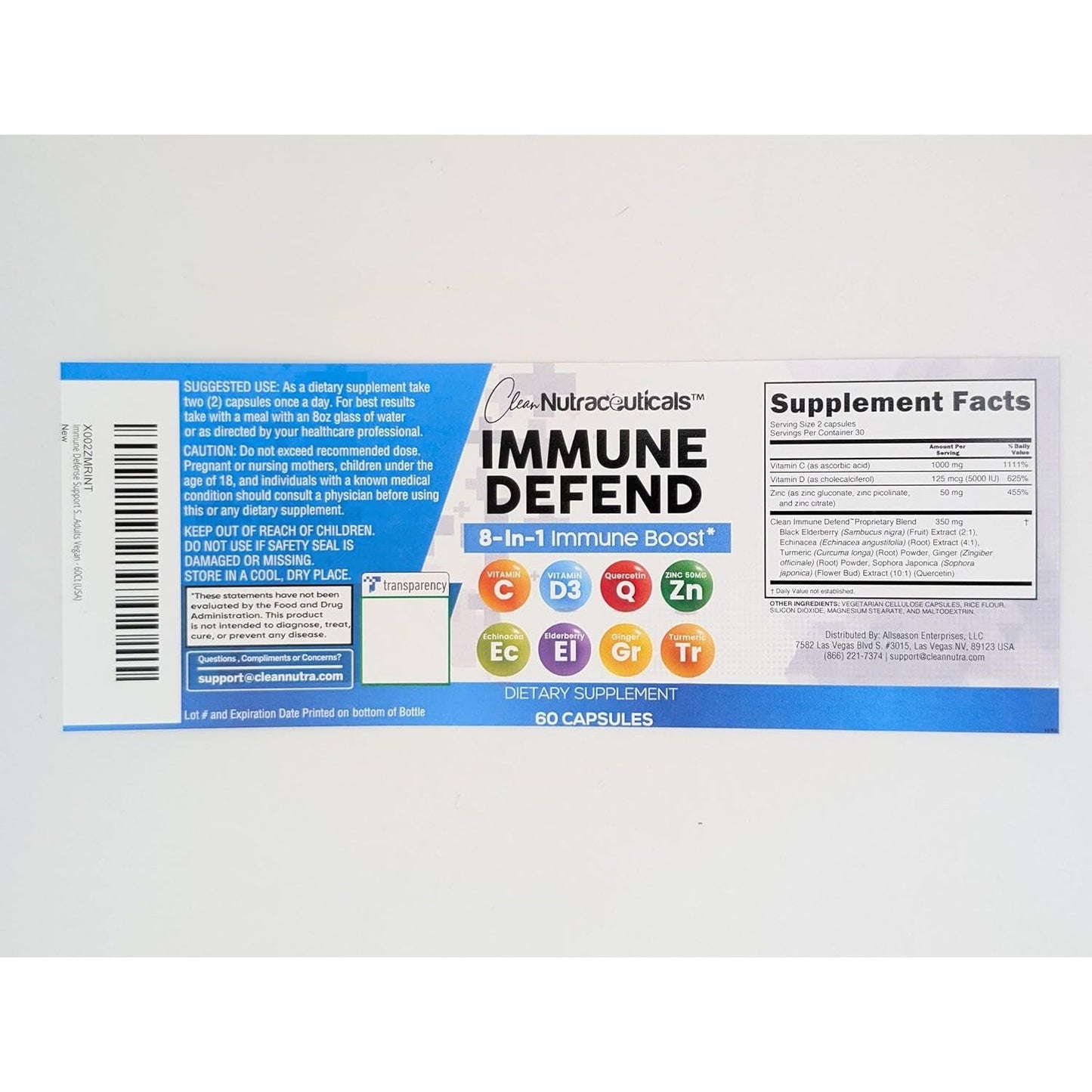 Clean Nutraceuticals Immune Defense Support Supplement - 60 Count