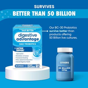 Digestive Advantage Probiotics + Lactase Digestive Enzymes for Digestive Health, 96Count