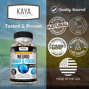 Kaya Naturals - Nootropic Brain Support Supplement - Focus & Concentration & Learning Accuracy - 60 Count