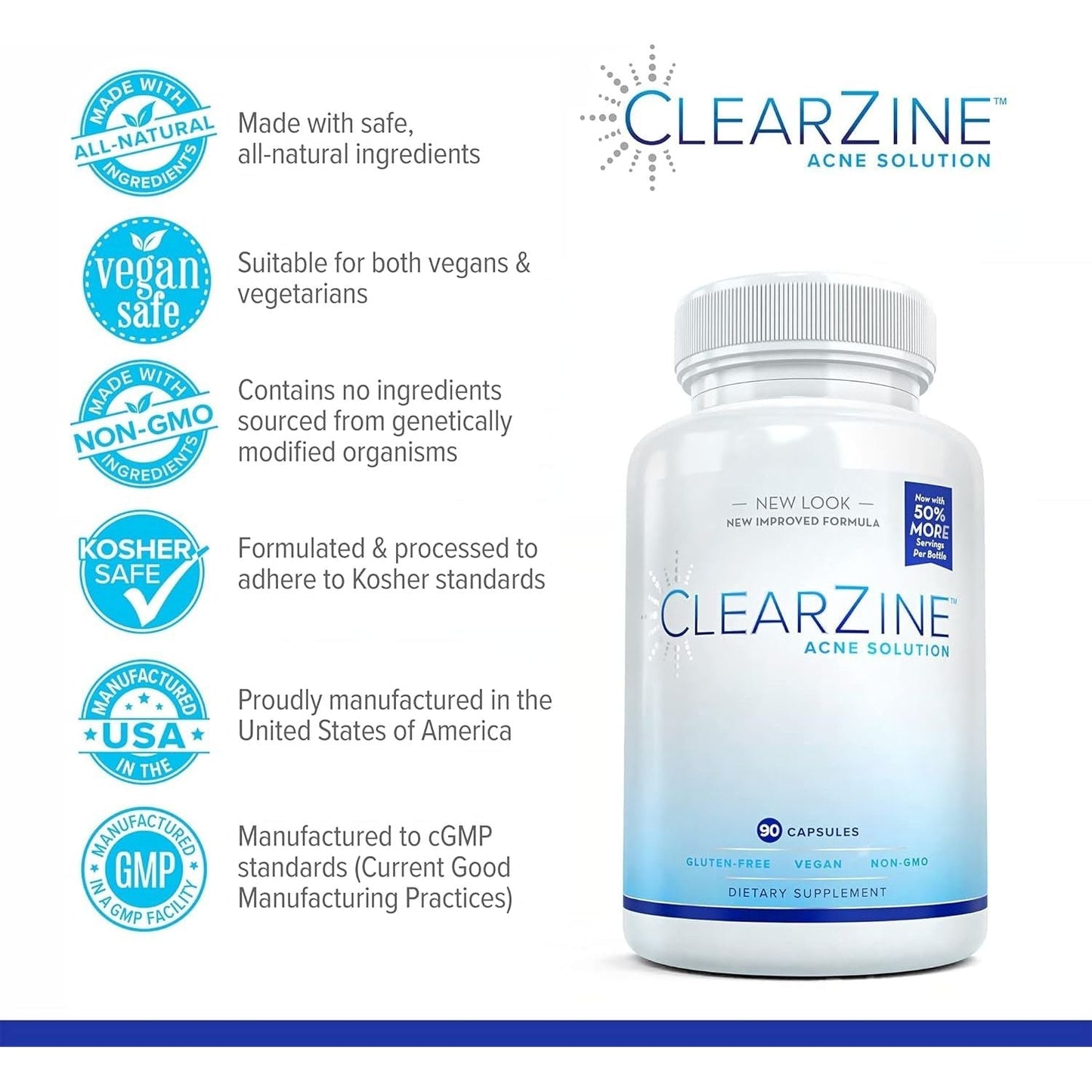 Acne Pills for Teens & Adults | Clear Skin Supplement, Vitamins for Hormonal & Cystic Acne, 90 Caps