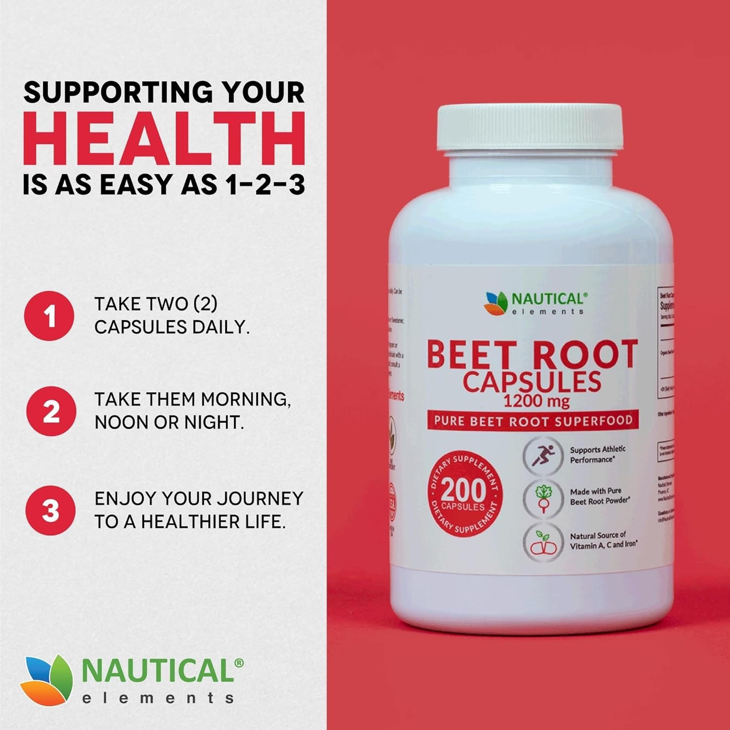 Beet Root Capsules Supports Blood Pressure, Athletic Performance, Digestive, Immune System (1200Mg/200 Capsules)