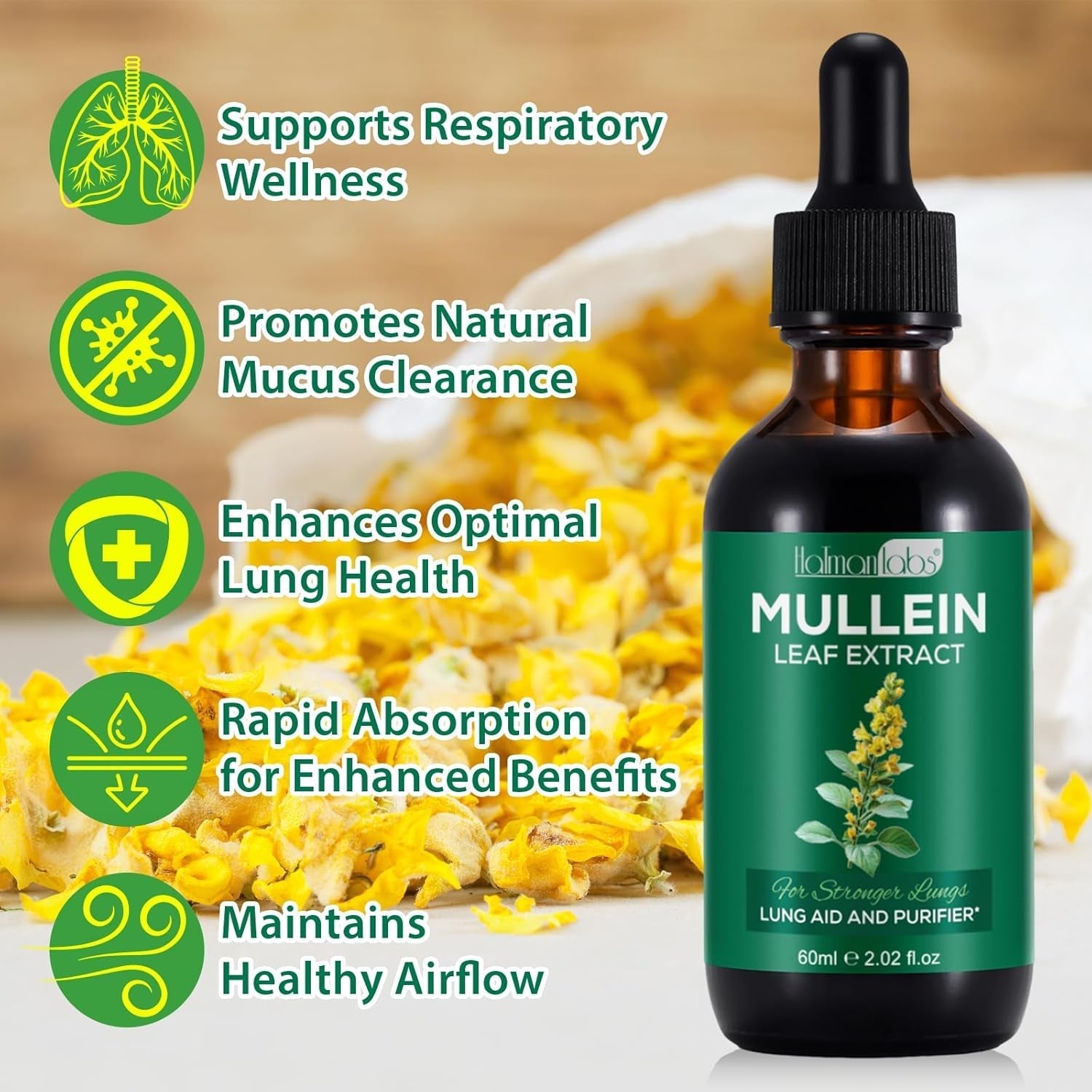 Mullein Leaf Extract Mullein Leaf Extract for Lungs Mullein Drops Mullein Leaf Lung Cleanse Supplement 2.02 Fl.Oz
