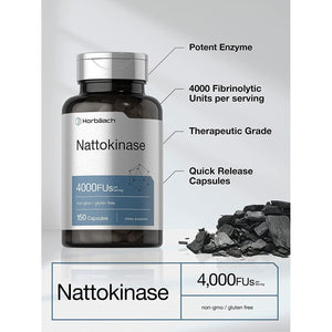 Horbäach Nattokinase Supplement 4000 FU | 150 Capsules | Non-Gmo, Gluten Free