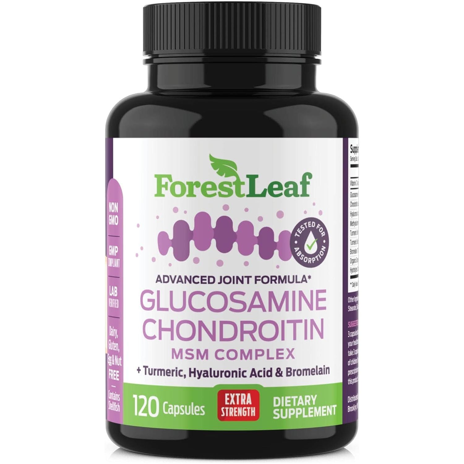 Forestleaf - Glucosamine & Chondroitin with MSM Complex, Turmeric, Hyaluronic Acid and Bromelain - 120 Capsules