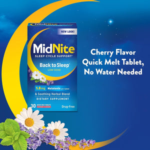 Midnite Back to Sleep 1.5 Mg Melatonin Sleep Aid 30 Quick Melt Tablets
