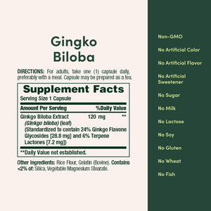 Nature'S Bounty Ginkgo Biloba Capsules 120Mg, Memory Support Supplement, Supports Brain Function and Mental Alertness, 100 Capsules